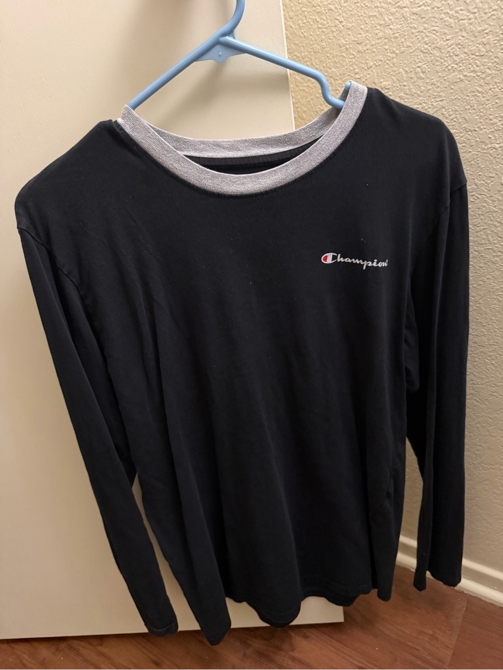 Champion Black Long-Sleeve Crewneck with Gray Trim